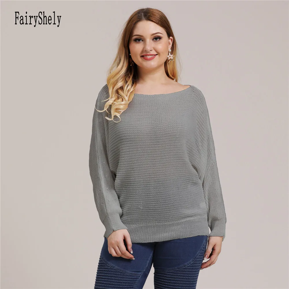 2024 Winter Batwing Sleeve Plus Size Sweater Women Grey Large Pullover Ladies Loose Oversize Jumper Big Jerseys Curvy Knitwear