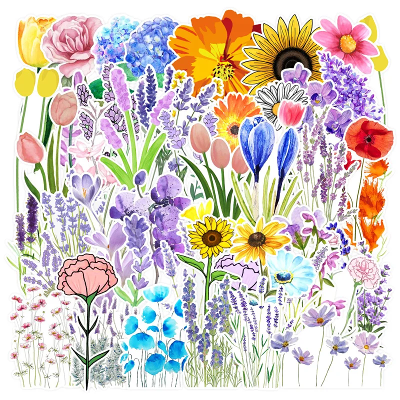 50PCS Plant Flowers DIY Graffiti Sticker Mobile Phone Computer Waterproof Handbook Guitar Motorcycle Decorate waterproof Sticker