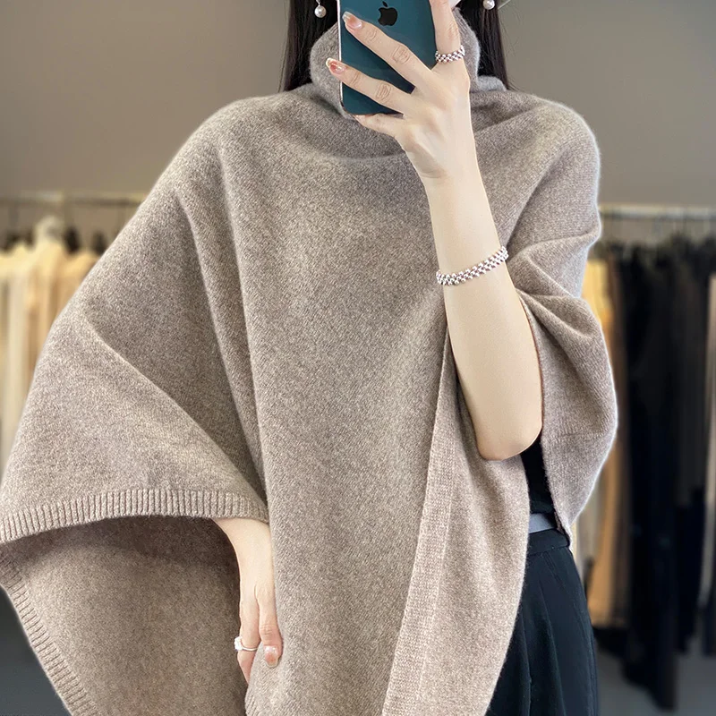 Wiosna Jesień Wysokiej jakości szal damski Średni do długiego koreańskiego bez rękawów Casual Wełniany sweter z dzianiny na szyję CapeJacket