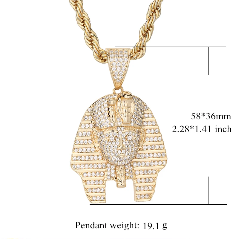 New Arrival  Hip Hop 14k Gold Plated Egyptian Pharaoh Zircon copper pendant charm Necklace