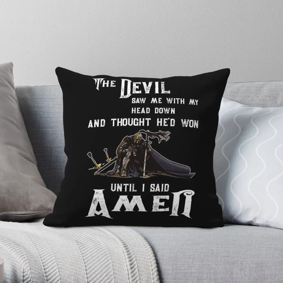 Funda de almohada cuadrada Devil Saw Me Head Down Thought Won, poliéster, lino, terciopelo, cremallera creativa, funda de cojín decorativa para habitación
