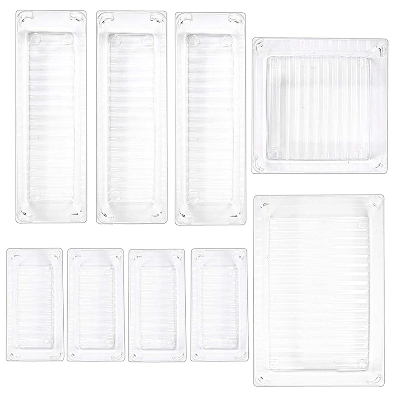 

Set Of 9 Desk Drawer Organizer Trays With 4-Size Clear Plastic Storage Boxes Divider Make-Up Organiser For Office