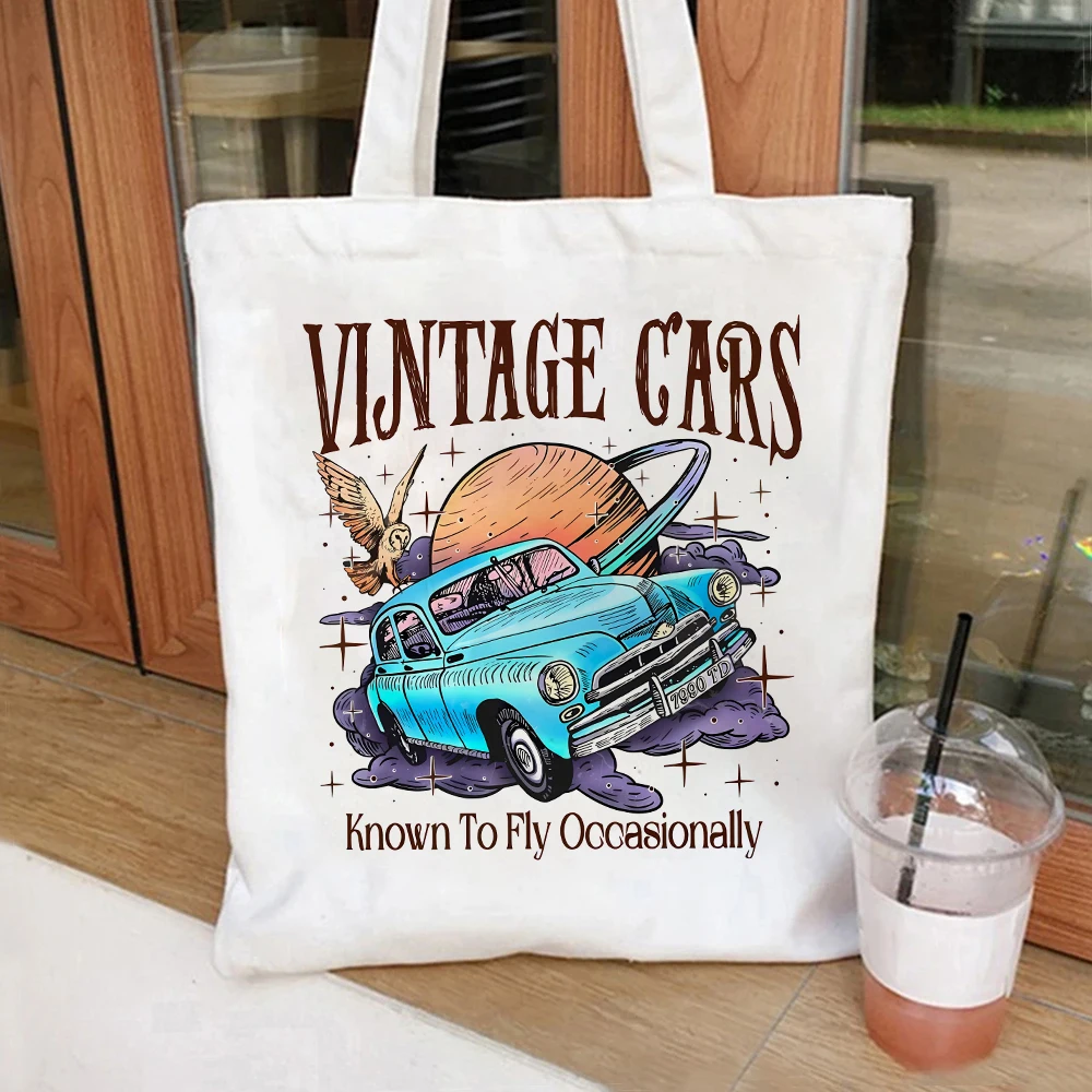 Wizard Vintage Car Tote Bag Cosmetic Bag Large Capacity Shopping Bags Shoulder Handbag Eco Girl Handbags