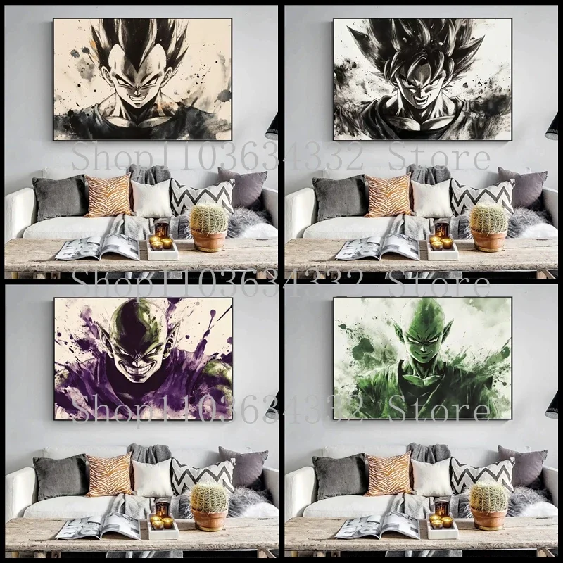 

Anime Dragon Ball Ink Painting Style Poster Super Saiyan Goku Vegeta Canvas Painting Home Art Decoration Mural Children's Gift