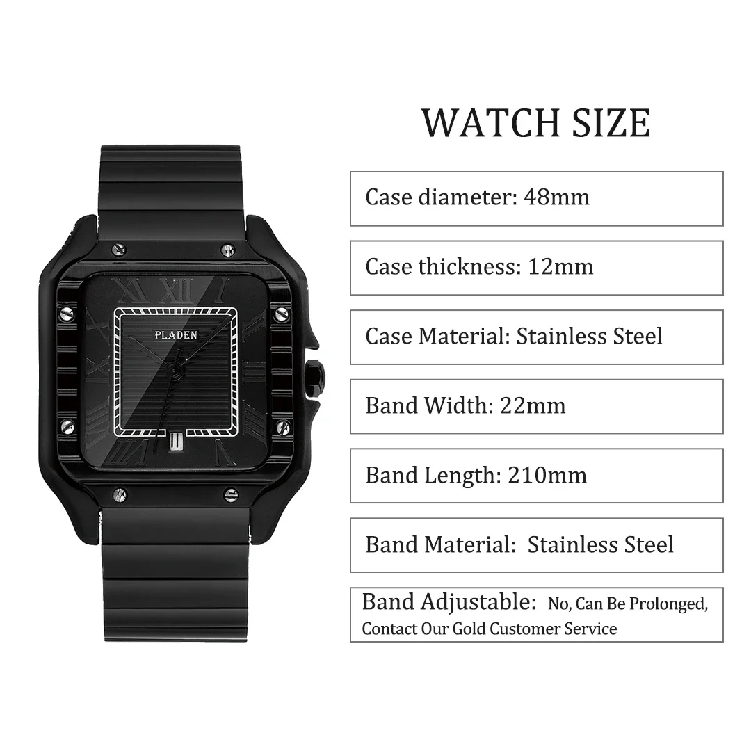 Vendita calda Cool Black Watch For Men Fashion Square orologi al quarzo orologio da polso da uomo con data automatica in acciaio inossidabile spedizione gratuita