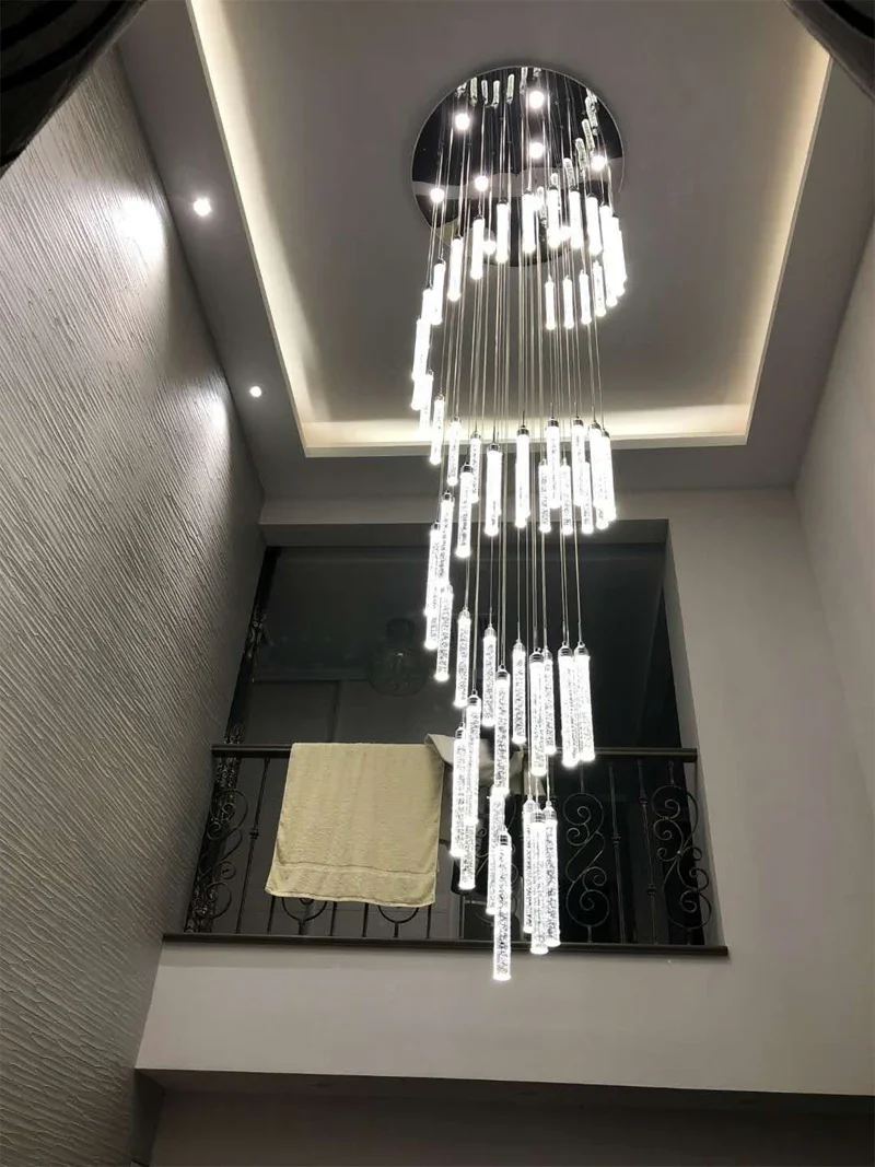 

Long Spiral Staircase Chandelier Light For High Ceiling Pendant Lamp Living Room Entryway LED Hanging Lighting Hall Stairs Loft