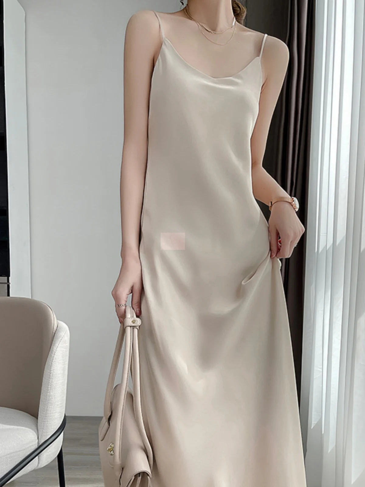 Soie Satin Wrap Dr Jupe longue intérieure ample d'été pour femmes Design Fée Feel Petite ence Taille haute Robe trapèze V-Ne Sl...