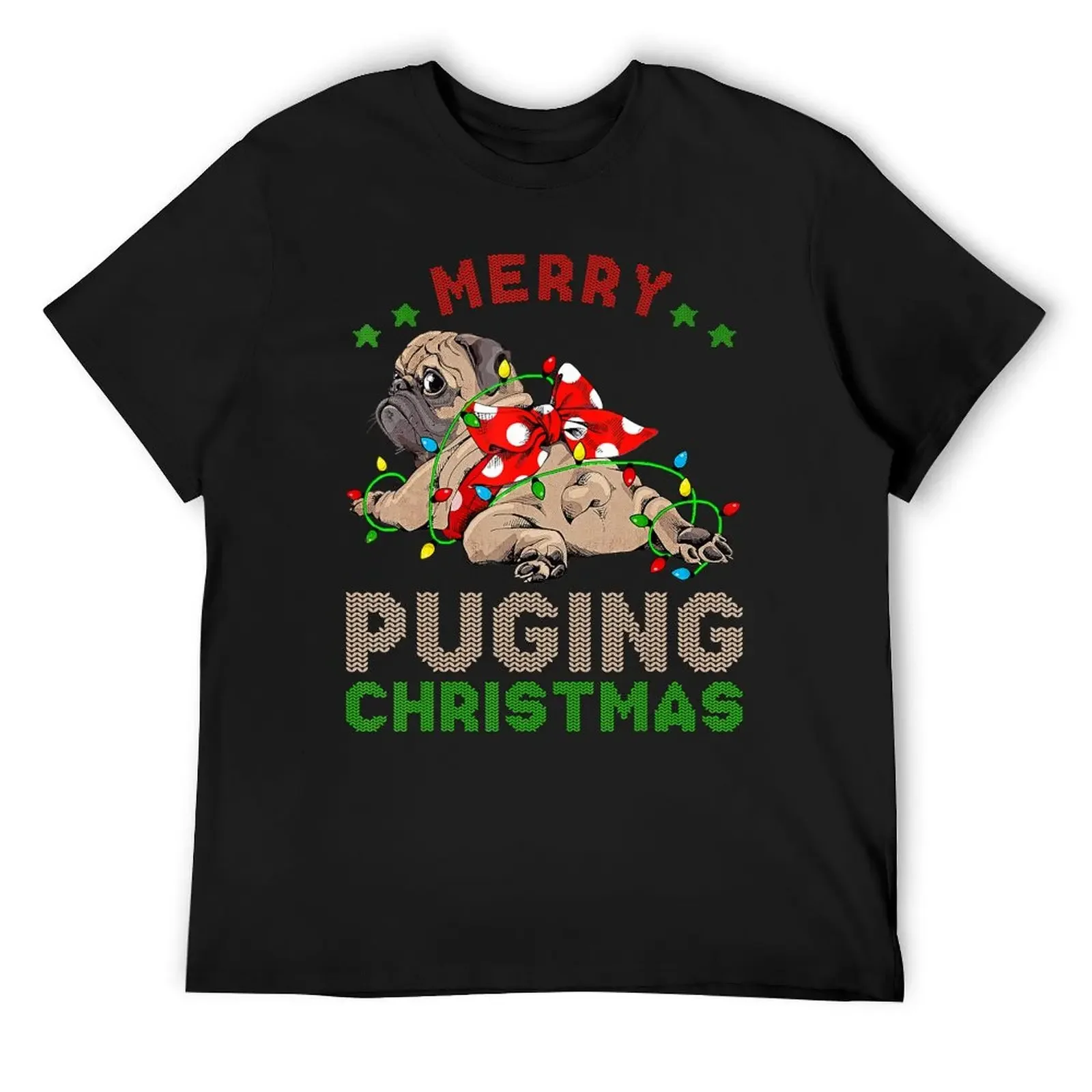 Pug Christmas Tree Lights Xmas Gifts Boys Pugmas Santa Dog T-Shirt anime stuff vintage anime shirt vintage cotton t shirt men