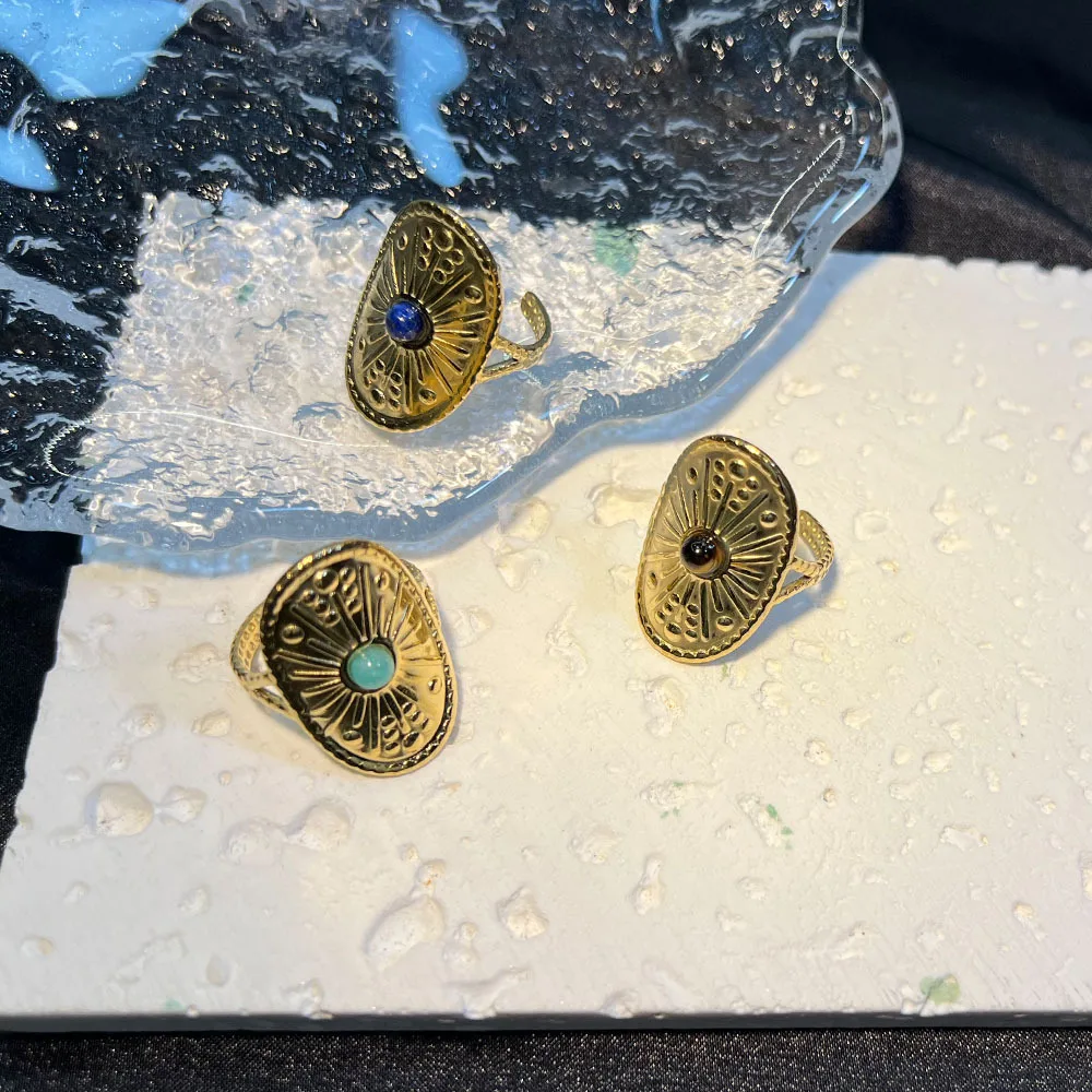 Medieval ring does not fade, niche design Internet celebrity isn't retro cross-border hot-selling jasper natural stone retro rin