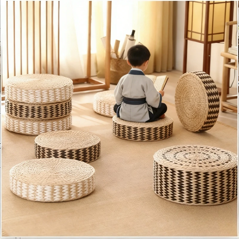 Handmade Straw Pastoralism Style Futon Home Tatami Mat Tea Room Living Room Seat Stool Balcony Bay Window Meditation Cushion