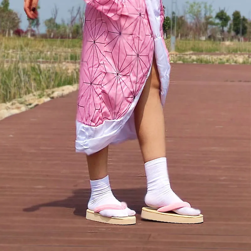 Japanese Style Traditional Geta Flat Bottom Unisex PVC Clogs Man Woman Halloween Cosplay Costume Shoes Flip Flops Kimono Props