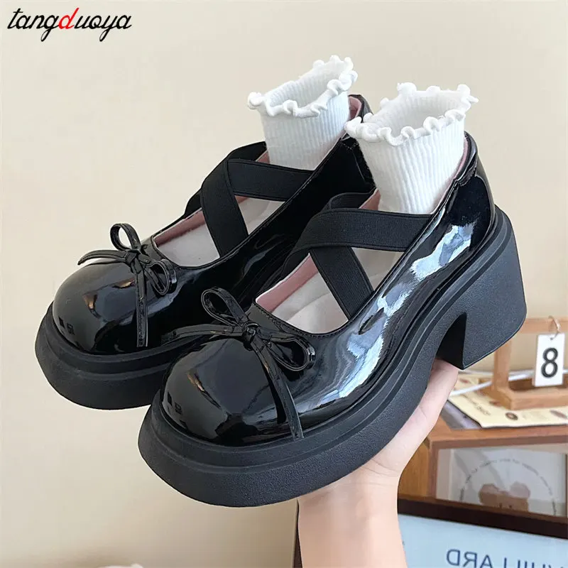 silver pink lolita shoes Women Mary Jane Shoes Fashion Shallow Elastic Nand Ladies Pumps Elegant Outdoor High Platform Shoes