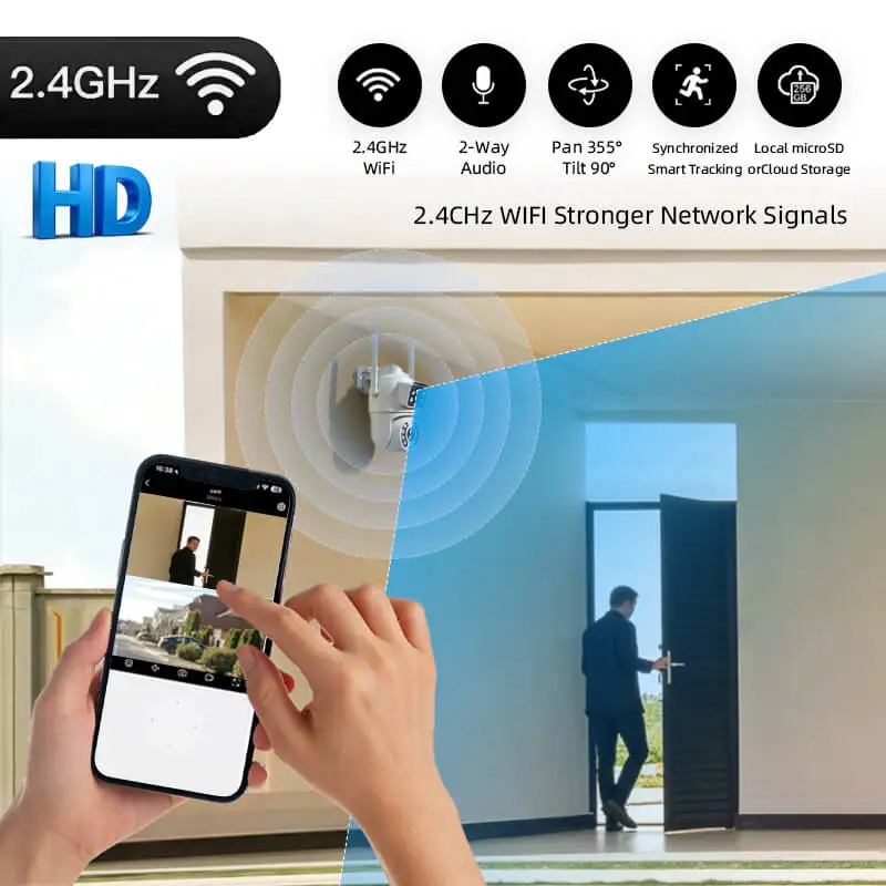 

Уличная HD-камера 4MP с Wi-Fi, PTZ, двумя объективами, двумя экранами, AI-отслеживанием, водонепроницаемая, с аудио- и видеосъемкой, IP-камера видеонаблюдения