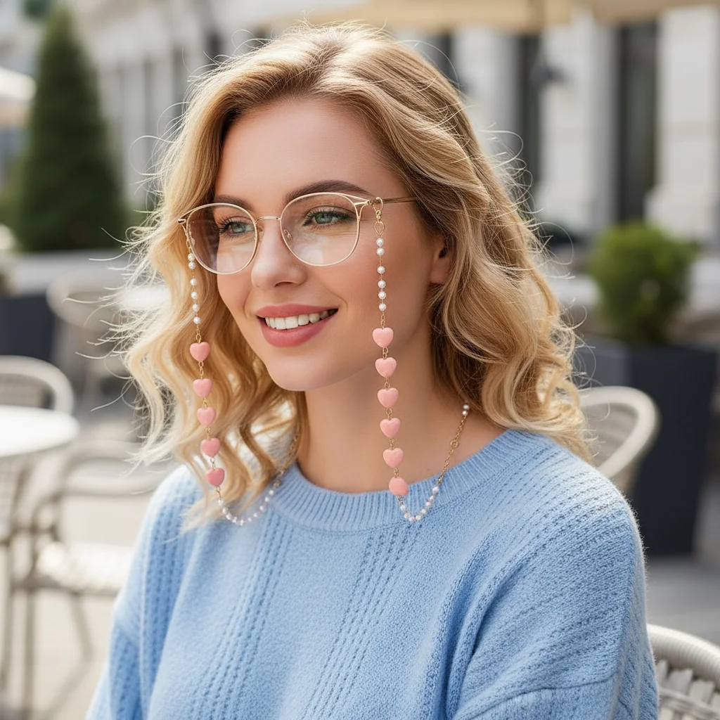 Shape Glasses  Mask Strap Reading Spectacles Holder Clip Beaded Chain Eyeglass Lanyard Glasses Chain Sunglasses Lanyard