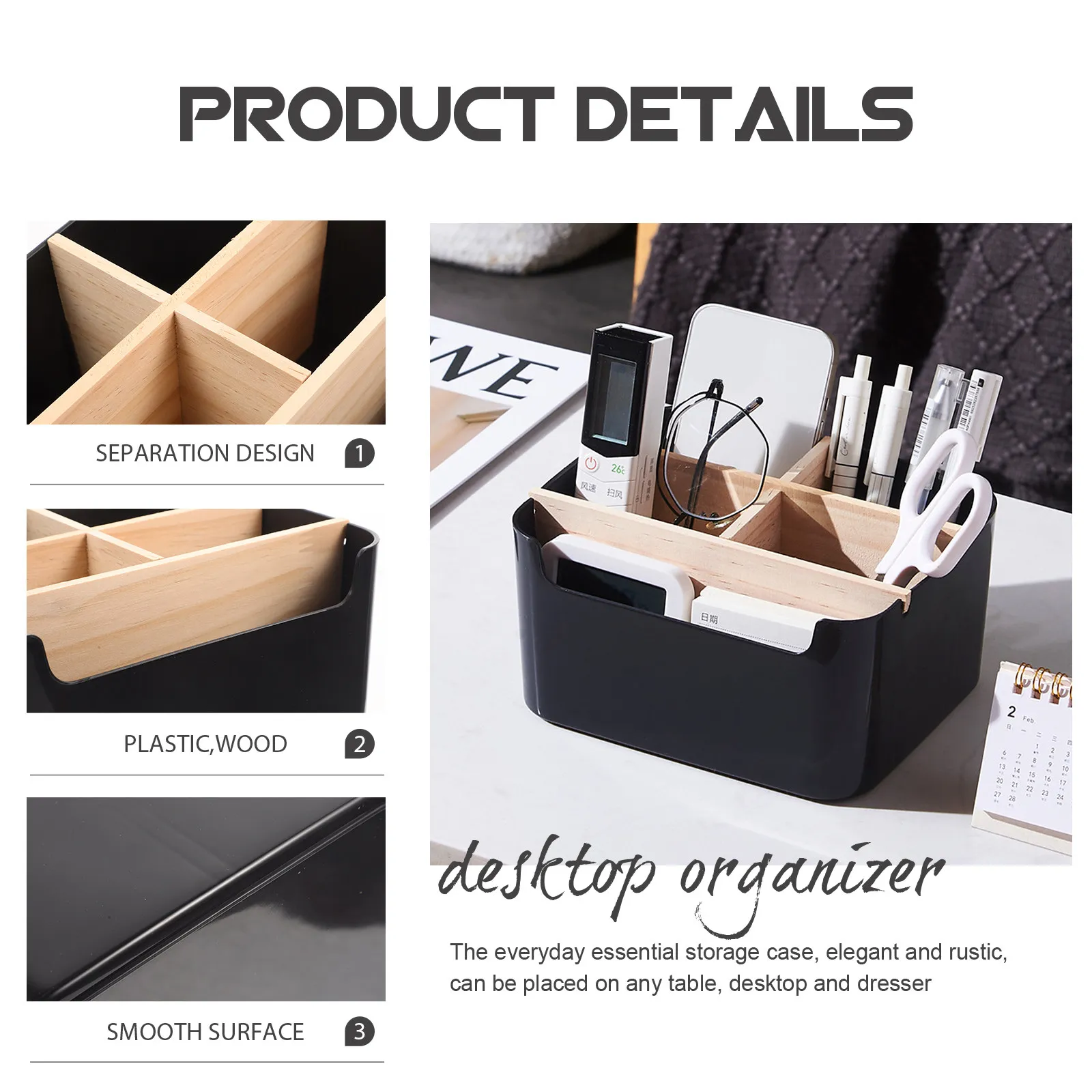 Premium Bamboo Desktop Makeup Organizer Sturdy Compact Cosmetics Storage Box for Vanity Countertop Sundries Skincare Organizer