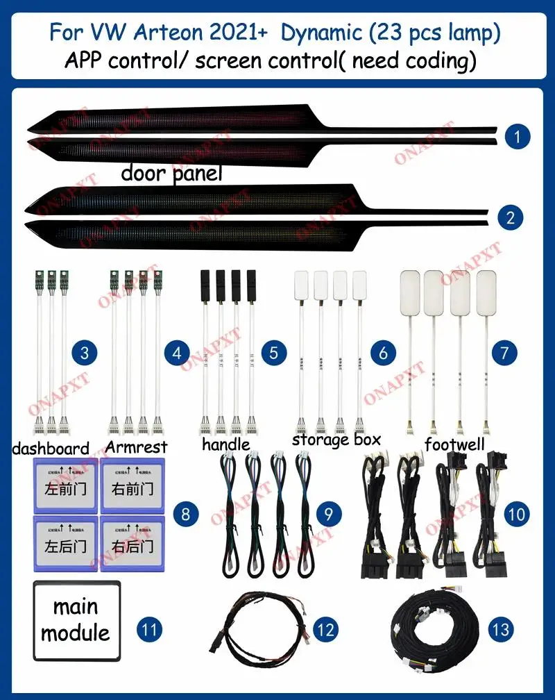 64 Colors For Volkswagen Arteon 2021-2024 VW Dynamic APP Ambient light Star Door Pandle Handle Atmosphere Lamp