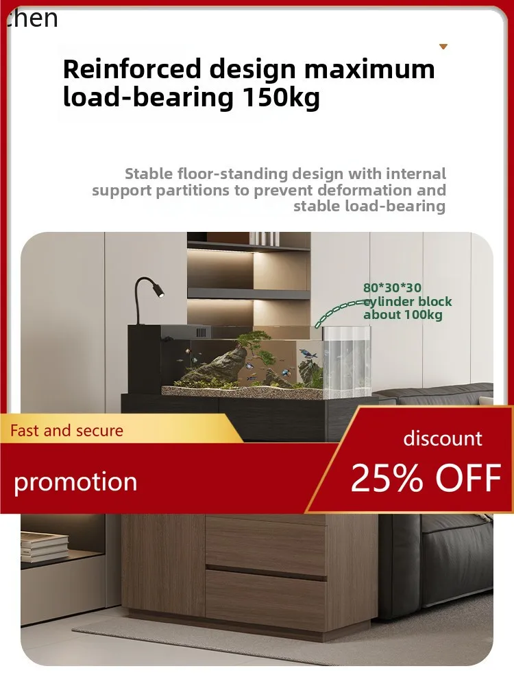 

ZML Solid Wood Sofa Side Cabinet Minimalist Living Room Fish Tank Heavy Duty Base Cabinet Partition Tea Cabinet