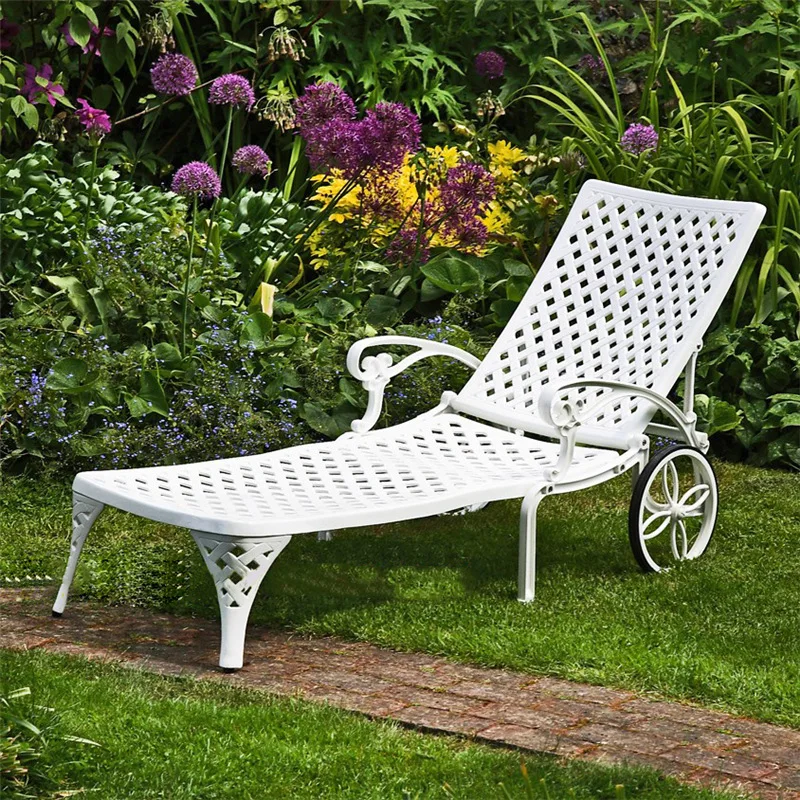 

Outdoor Cast Aluminum Furniture Chaise Lounge Chair Adjustable Metal Pool Sun Loungers