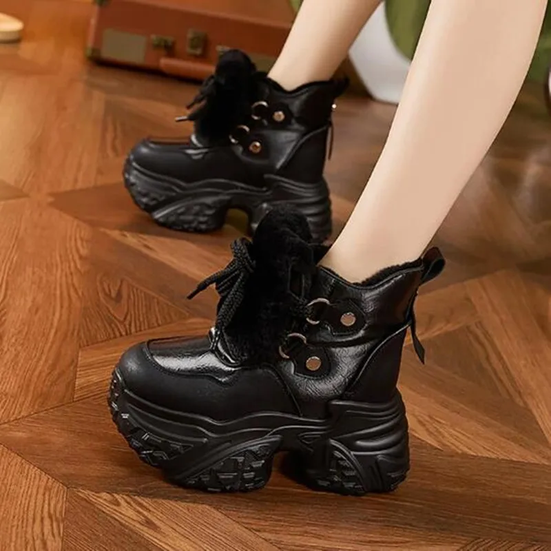 

White Snow Boots Women's 2026 Winter New Inner Height Increase Women's Shoes Waterproof and Velvet Warm Thick-soled Cotton Shoes