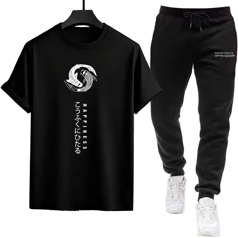 

2026 Mens Tracksuit Print Casual Short Sleeve Outdoor Sports Jogging Man Clothing Fashion Single Piece T-shirt Pants Sportswear