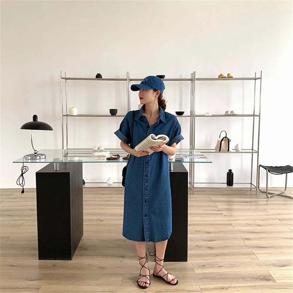 ชุดยาวผู้หญิง DENIM ชุด Streetwear กระเป๋าล้างเปิดลงปกเดี่ยว Breasted VINTAGE Vestidos Maxi ชุด 2025 ฤดูร้อน