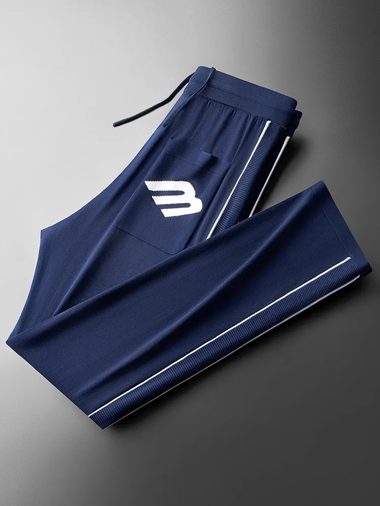 

JSBD Summer Ice Silk 16 Flat Knitting Machine Yilite contrasting color Men's straight leg sport Casual sweatpants