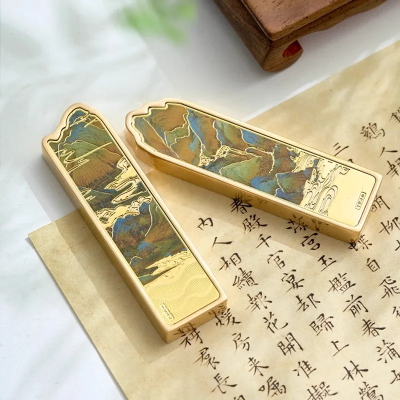Solid Brass Paperweight for Calligraphy, Traditional Chinese Study Desk Decor, Heavy Duty Seal & Paper Holder for Writing