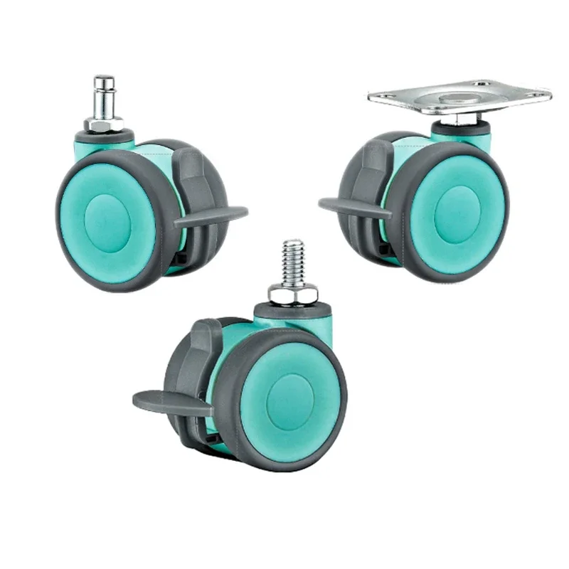 4pcs 2 Inch Full Plastic Silent Swivel Twin Casters, Threaded Stem Double Wheels for Medical Devices & Beauty Equipment