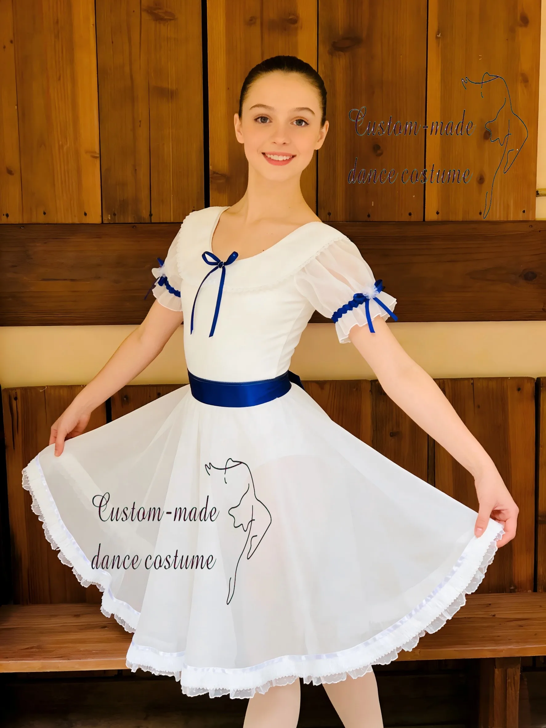Sea Salt Soda French-style Soft White Tulle Dress Royal Blue Contrasting Edge Ballet Dress Adult Professional Stage Performance