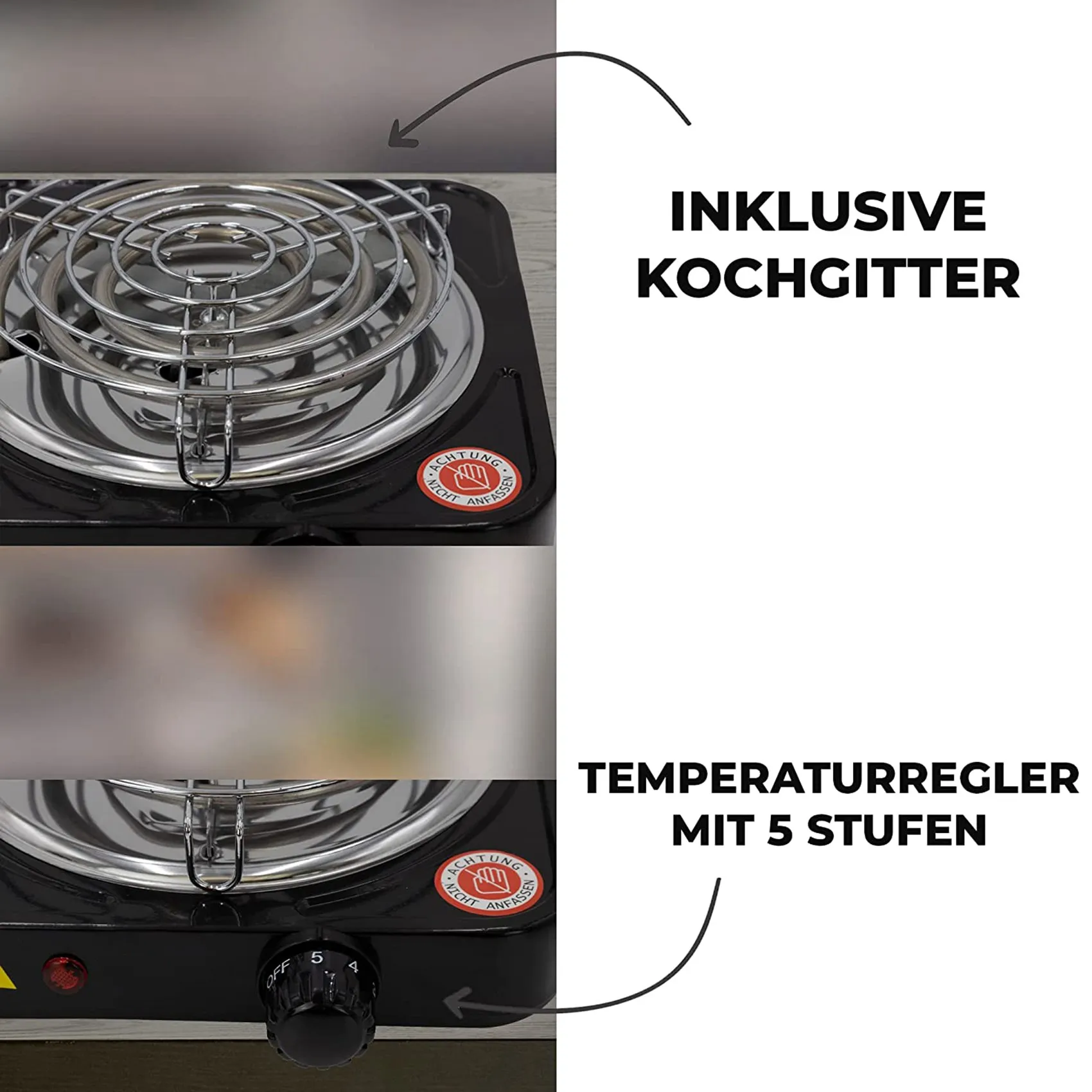 ASWUT-Premium Electric Single Hob 1000W-5 Power Levels Solid Electric Stove Top Single For Office,On The Go And Home EU Plug