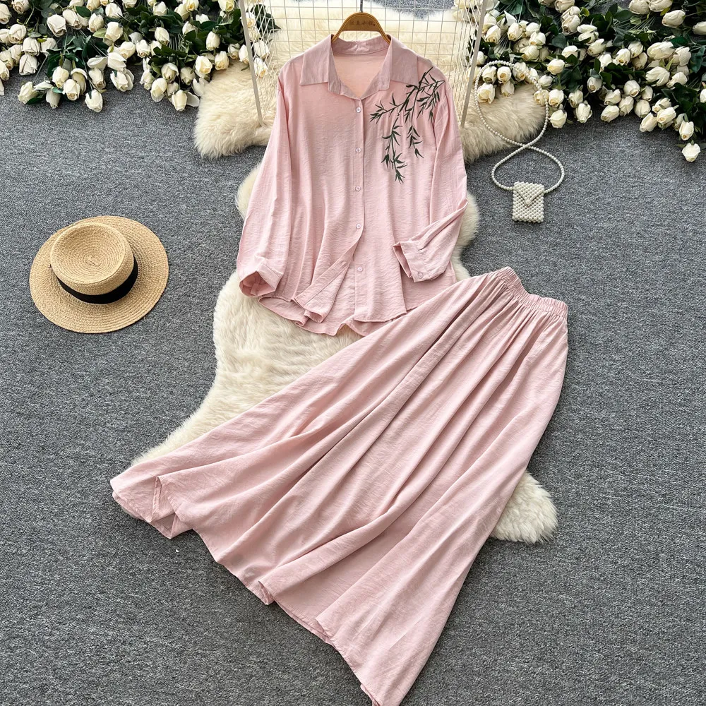 

Women Two Piece Sets Skirt Set Full Sleeve Tops Shirts Print Long Skirts A Line High Waist Y2k Streetwear Elegant Work 2026