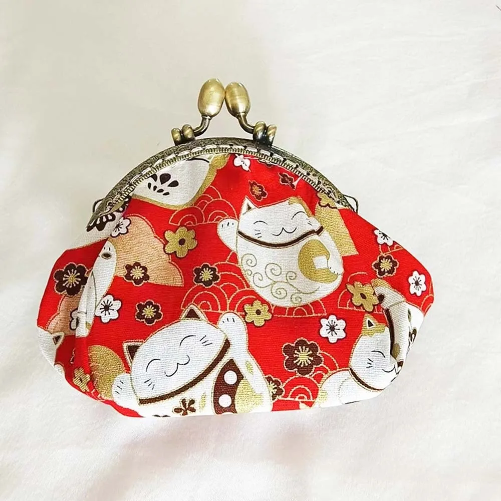 

Anti-lost Kiss Lock Coin Purse Thickened Portable Canvas Mini Pouch Chinese Style Polyester Printed Small Pocket Necklace