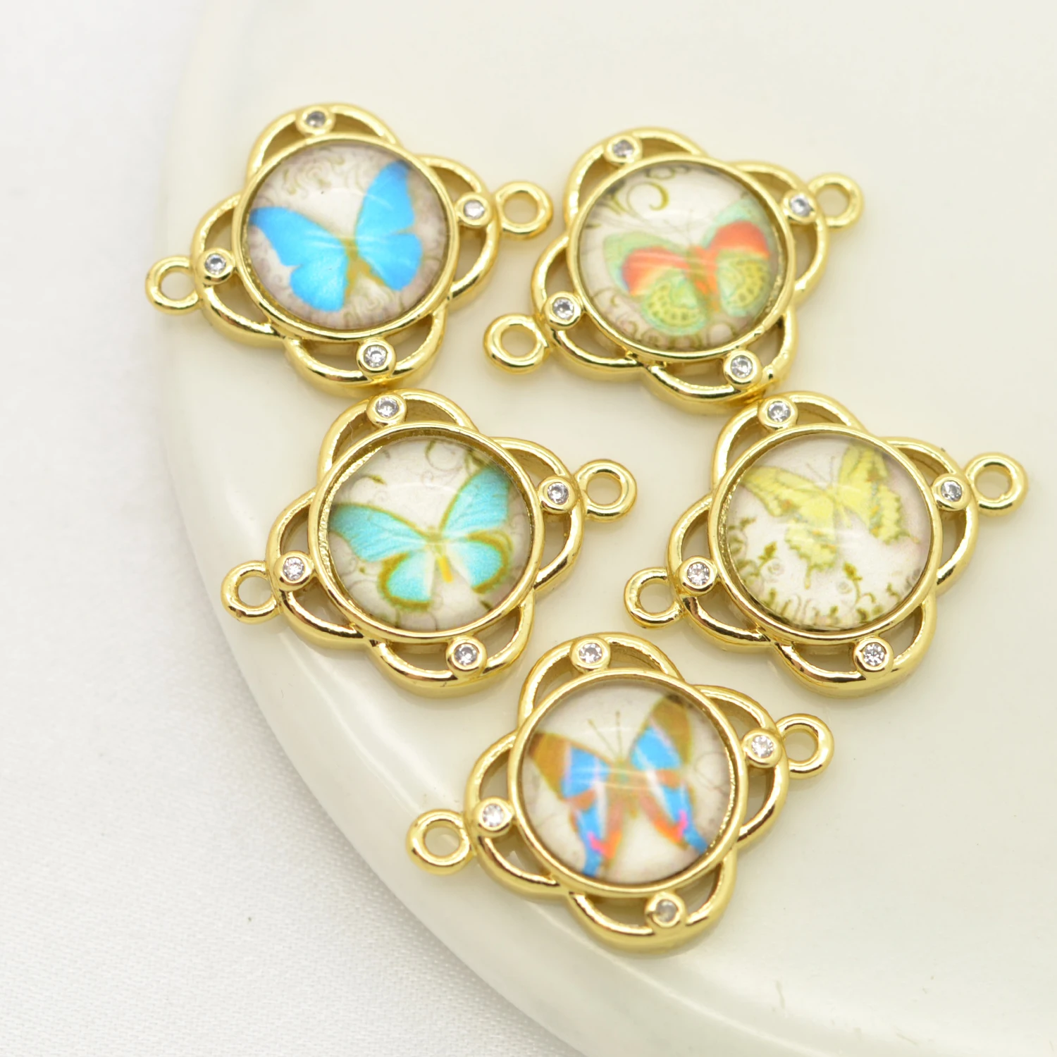 4 Pcs Gold Color Connector for Necklace Bracelet Accessories Resin Butterfly Pattern High Quality Jewelry Connecting Material