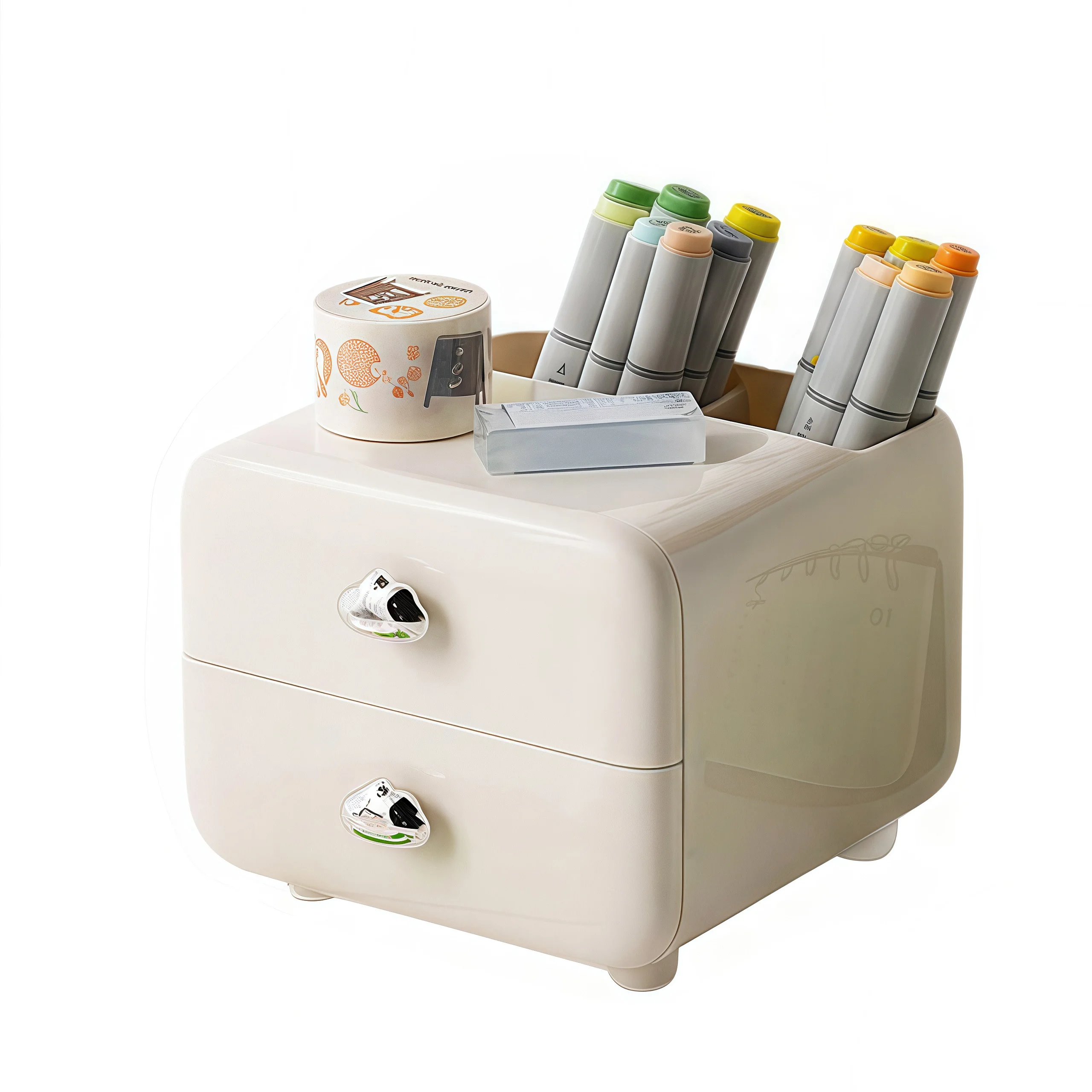 Cute Desktop Drawer Storage Box, Multi-functional Desk Organizer with Top Slot, Stationery Holder for Kids & Students, Desk Storage Cabinet for Office Supplies