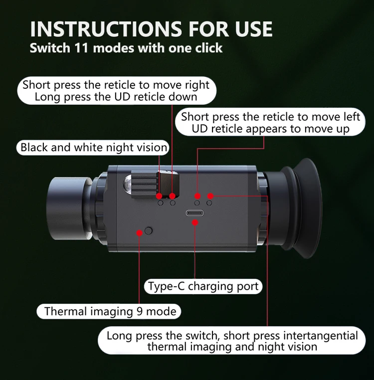 Monokular termowizyjny 7X HD z noktowizorem na podczerwień - Zaawansowane lornetki termowizyjne z noktowizorem