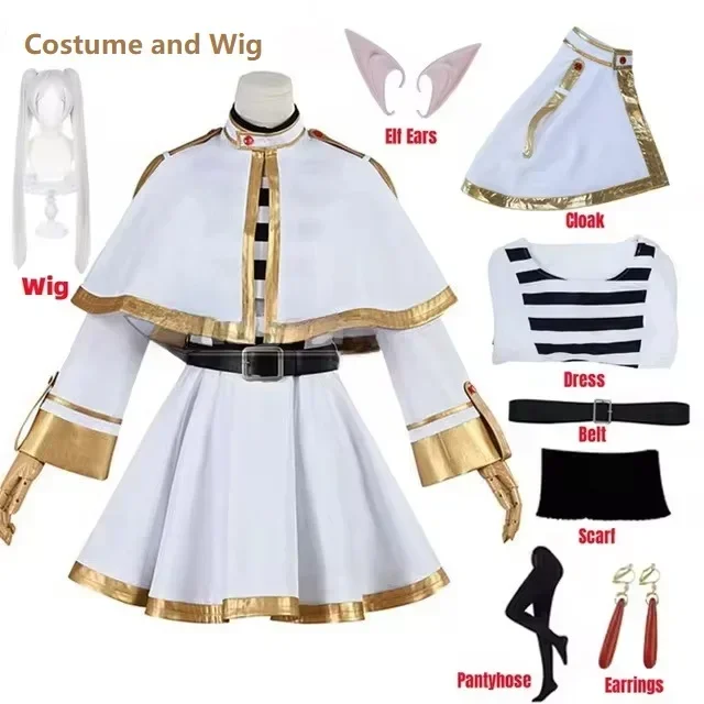 Sousou No Frieren Cosplay Costume Wig Shoes Anime Figures Magician Dress Elf Ear Halloween Party Charistmas for Women view 2