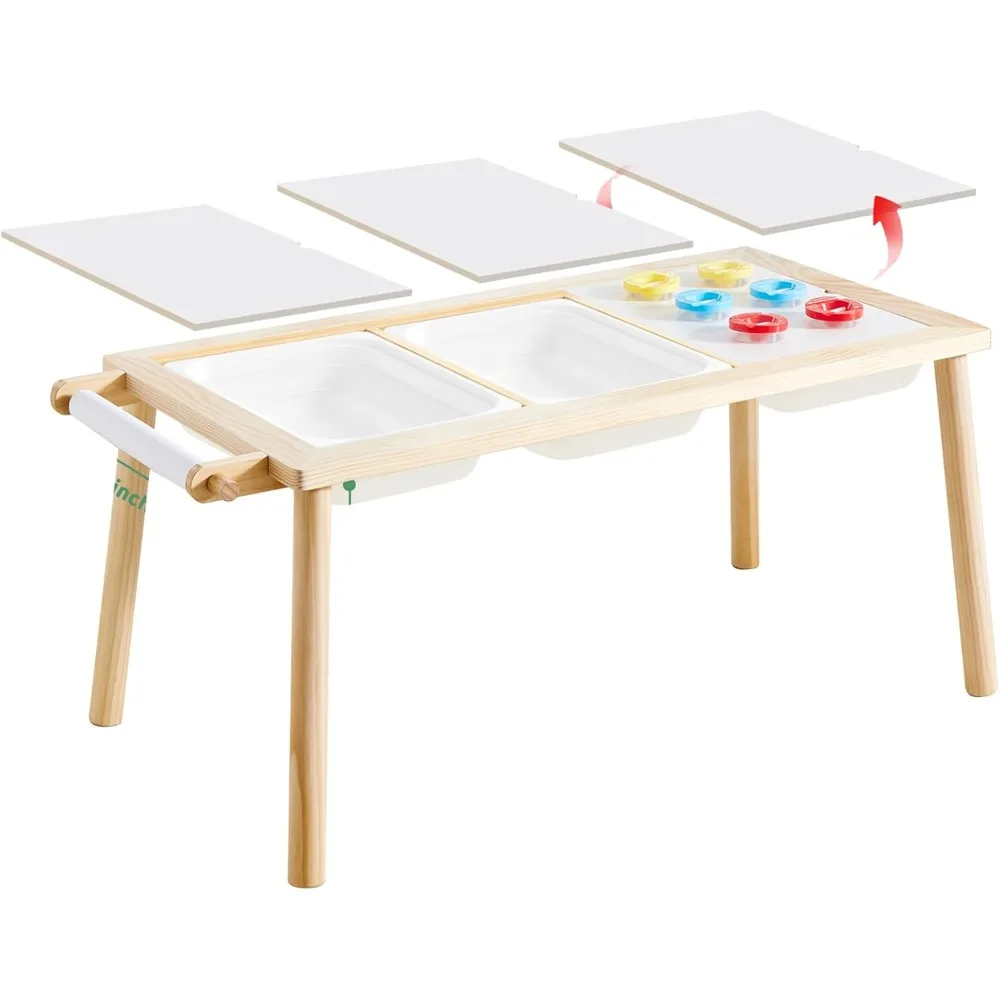 

8 in 1 Children's Table, Play Sand Indoor Sensory Table, Kids Art Table Drawing Table with Paper Roll & Paint Cups