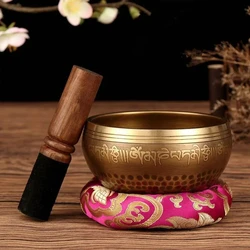 Buddha Mantra Design Tibetan Nepal Handmade Singing Bowls Set Tibetan Bowl with Leather stick for Yoga Chanting Meditation