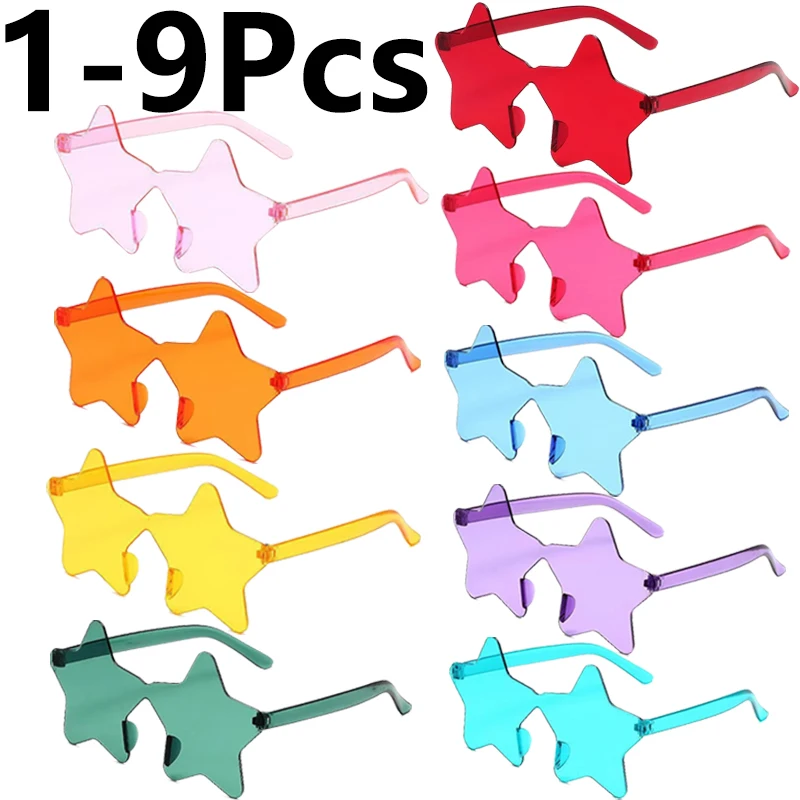 1-9 Stück Stern-Sonnenbrillen Bunte Stern-Brillen Transparente Bonbonfarben-Sonnenbrille für Männer und Frauen Foto-Requisiten Geburtstagsparty Cosplay
