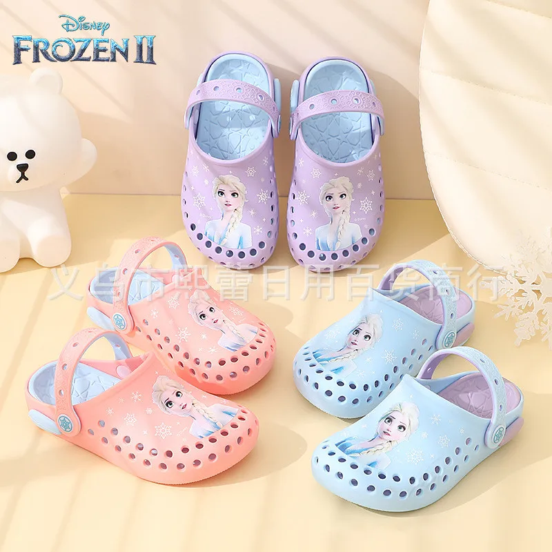 Disney Frozen Summer Girl Slippers Spider Man Elsa Plush Shoes Non Slip Soft Sole Bathing Sandals Breathable Beach Drag Sneakers