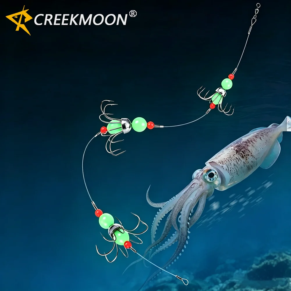 1 Set Fluoreszierende Starke Tintenfisch-Jig-Leuchthaken für Oktopus, Leuchtende Köder mit 8 Nadeln, Tintenfisch-Köderhaken
