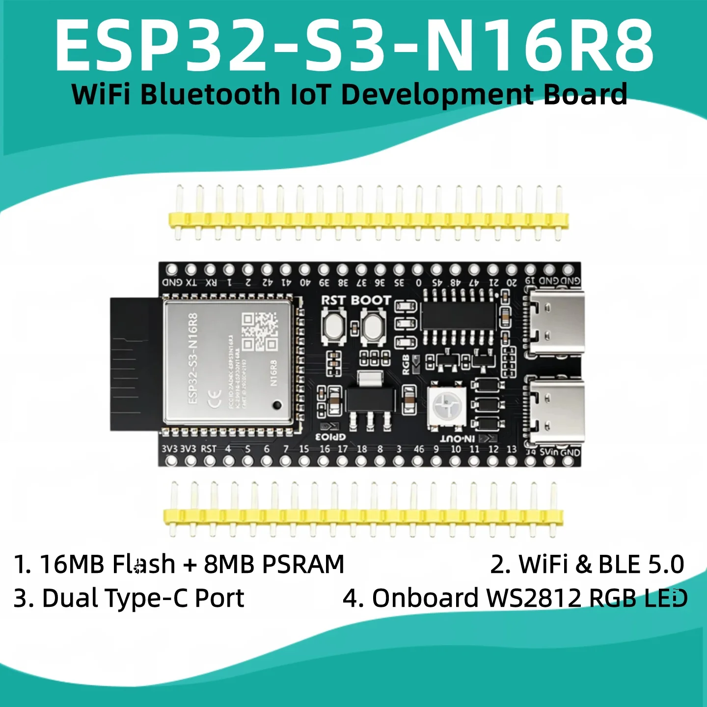 4-1PCS ESP32-S3-N16R8 Development Board, ESP32S3 Core Board With Dual Type-C, 16M Flash 8M PSRAM, Wireless Bluetooth Module