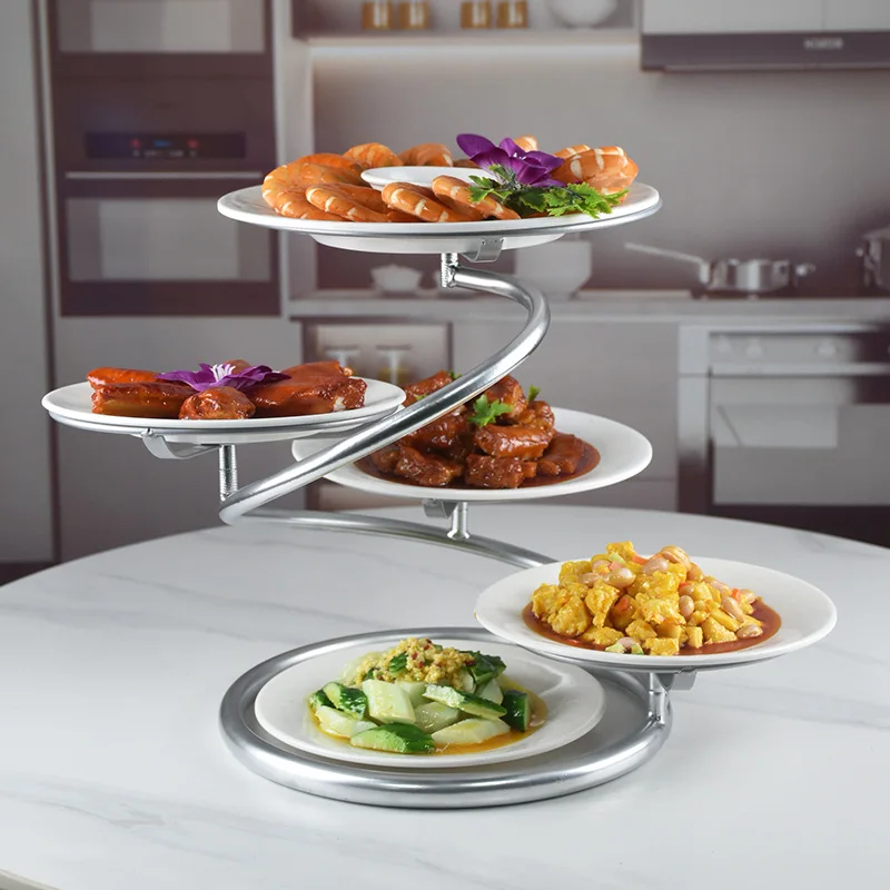 Stainless steel rotating vegetable rack, five-layer ladder cold plate, household dining table food rack, hotel banquet dish