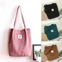 2022 Corduroy Shoulder Bag for Women Cotton Cloth Handbag Solid Color Eco Shopping Orangnizer Reusable Large Shopper Totes Bags