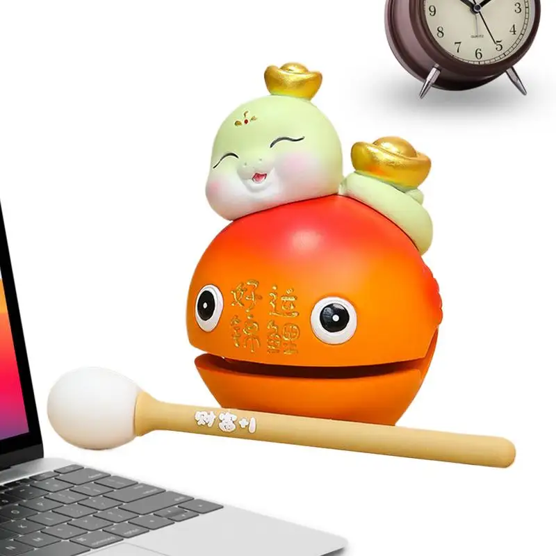 

Fish Drum Traditional Zen Drum Cute Fish Mokugyo Instrument New Year Snake Temple Blocks Percussion Toys For Desk Decoration