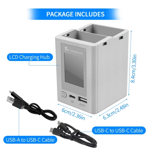 Imagen 2 del producto Cargador inteligente de batería con concentrador de carga con pantalla Digital bidireccional para Dron DJI Mini 4 Pro/Mini 3 Pro, batería externa de mayordomo de carga