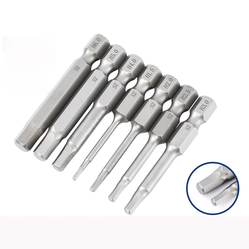 12pcs Electric 1/4‘’ Shank Hex Screwdriver Bits Set S2 Steel Inner Hexagon screw driver Magnetic H0.9 H1.3 H1.5 -H12 50mm length