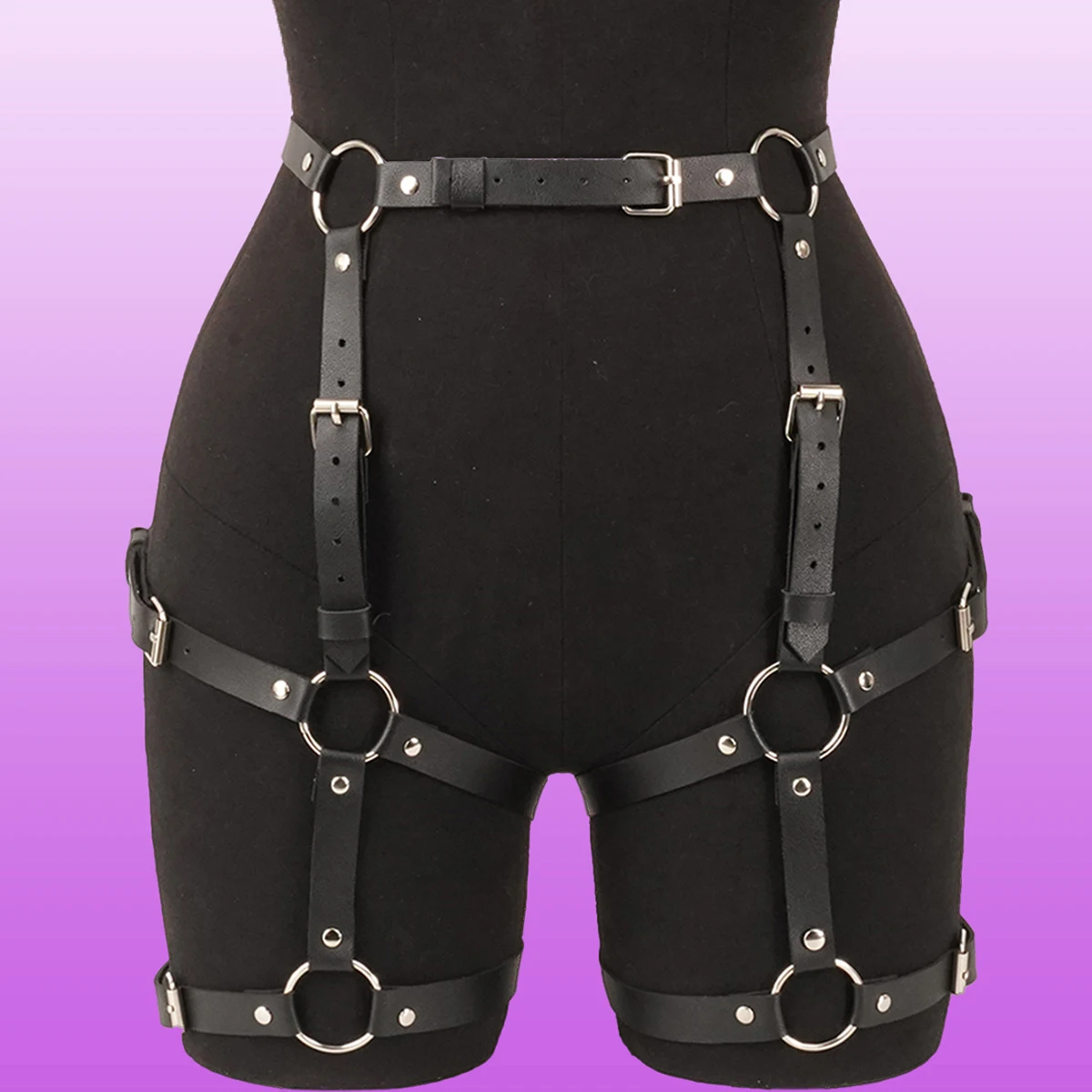 

Stylish PU Garter Belt - Adjustable thigh band for women, perfect for punk, goth, and rave style looks.