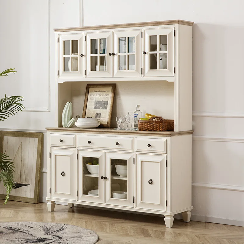 High dining side cabinet pure solid wood wine cabinet tea cabinet cupboard multi-functional storage double-layer west kitchen
