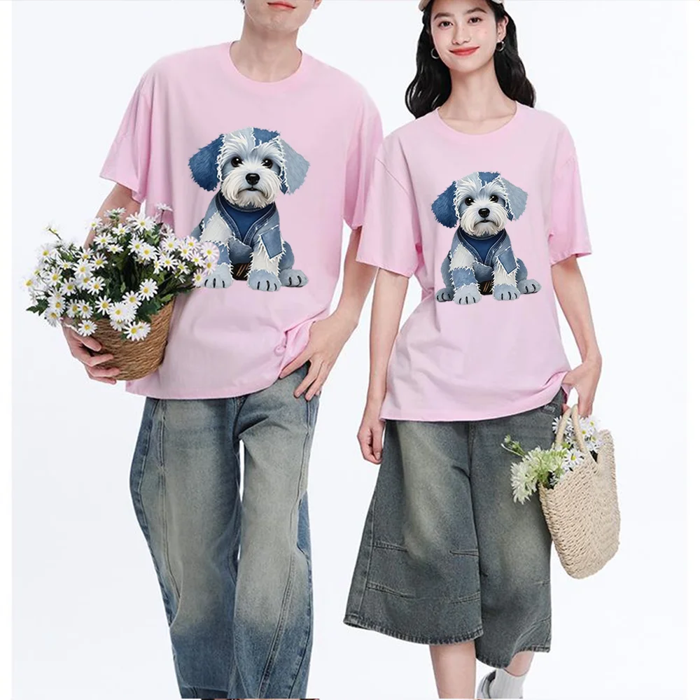 Cute Blue Puppy Printed T Shirt Breathable Fabric S-XXL Personalized Custom T Shirt Casual Short Sleeve Tee Aesthetic Graphic To